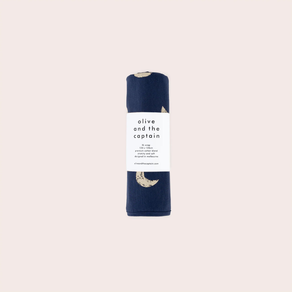 Olive and The Captain Moons XL Swaddle Wrap - Navy