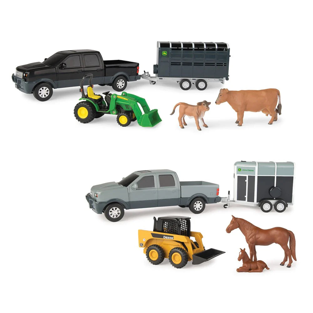 John Deere Toys JD Pickup & Livestock Trailer Set - Grey