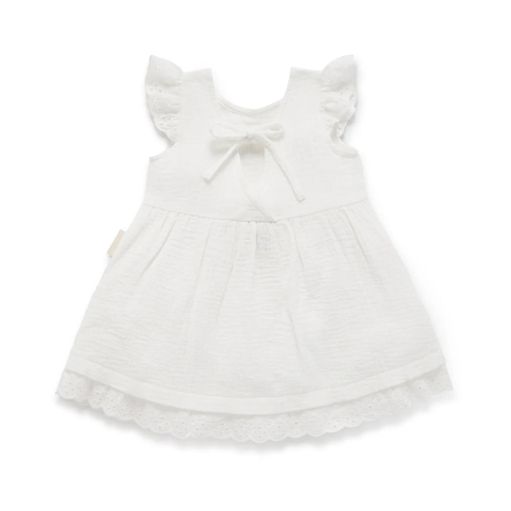 Aster & Oak Muslin Flutter Dress - White