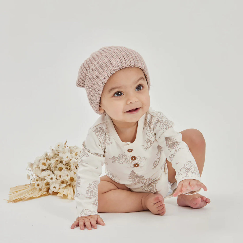 Aster & Oak Fox Woods Henley Onesie - Natural