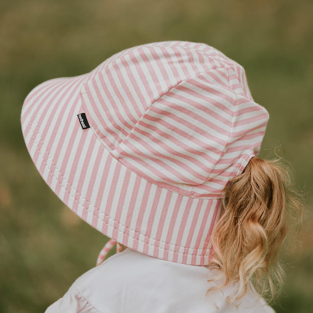 Bedhead Hats Kids Ponytail Bucket Sun Hat - Pink Stripe