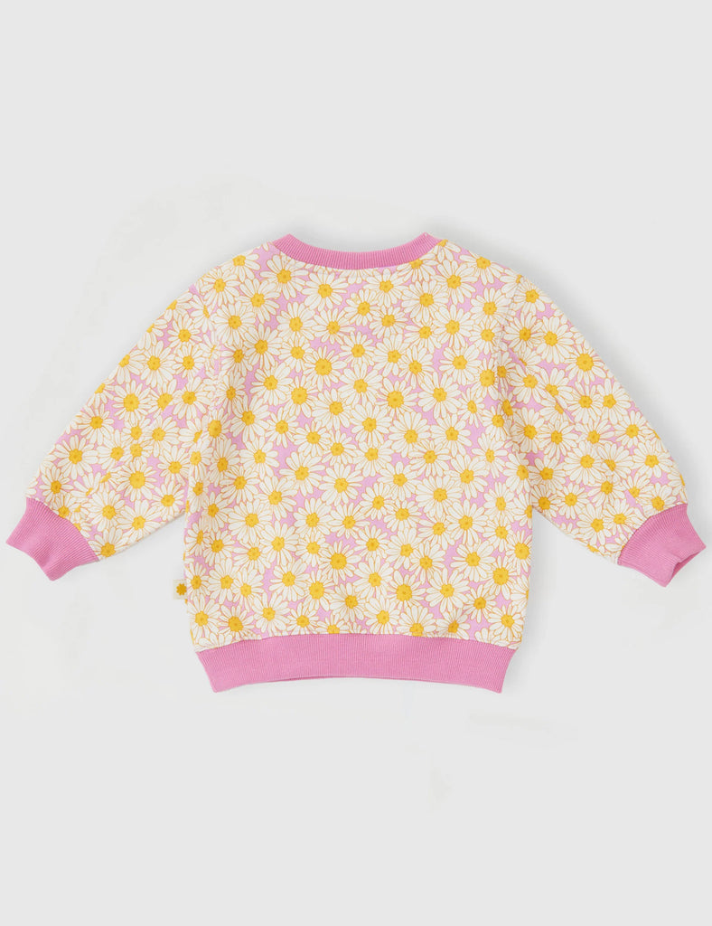 Goldie + Ace Daisy Meadow Relaxed Terry Sweater - Fairy Floss Golden