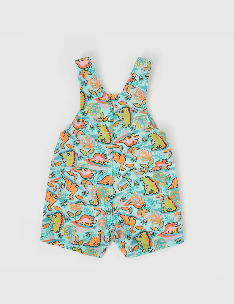 Goldie + Ace Burton Dino Jungle Denim Overalls - Sea Foam