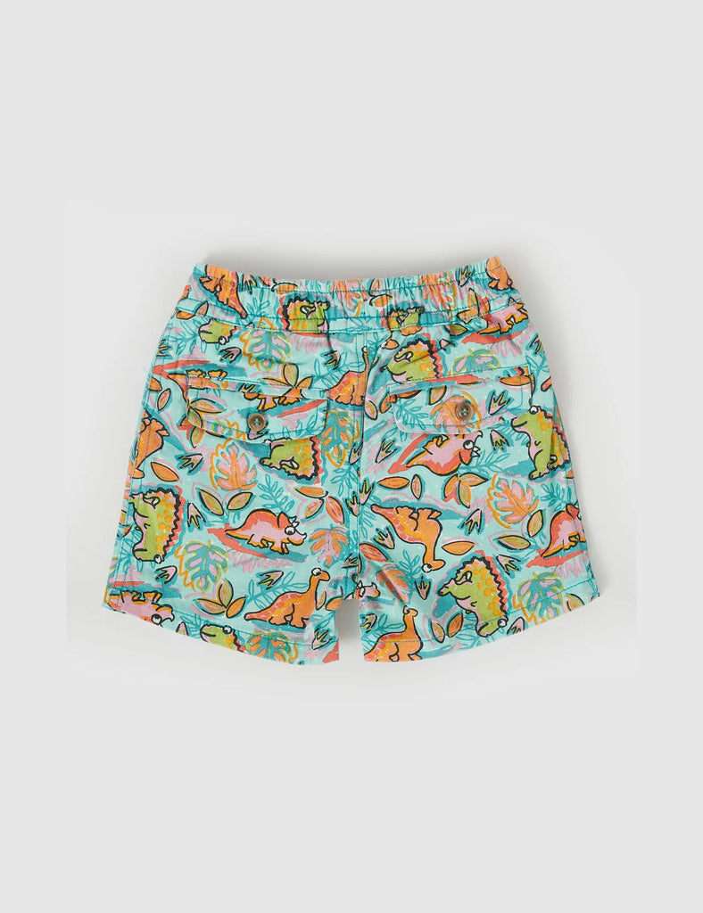 Goldie + Ace Noah Dino Jungle Denim Shorts - Sea Foam