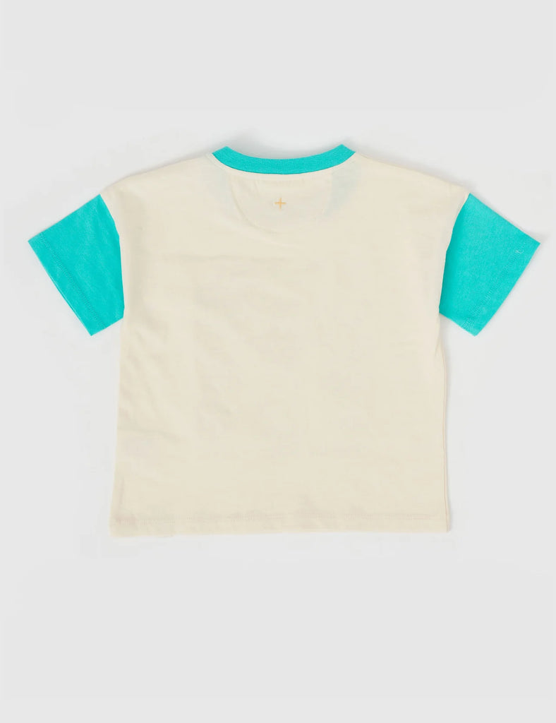 Goldie + Ace Dinosaur Valley Puff Print T-Shirt - Vanilla/Turquoise