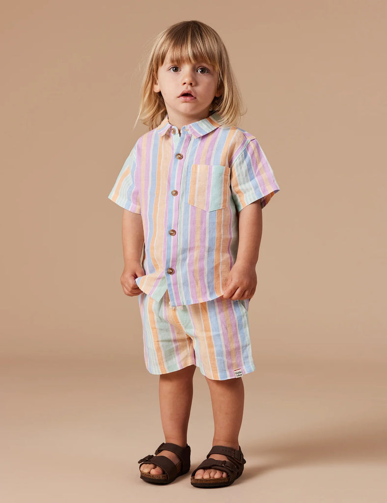 Goldie + Ace Holiday Linen Shirt - Pastel Stripe