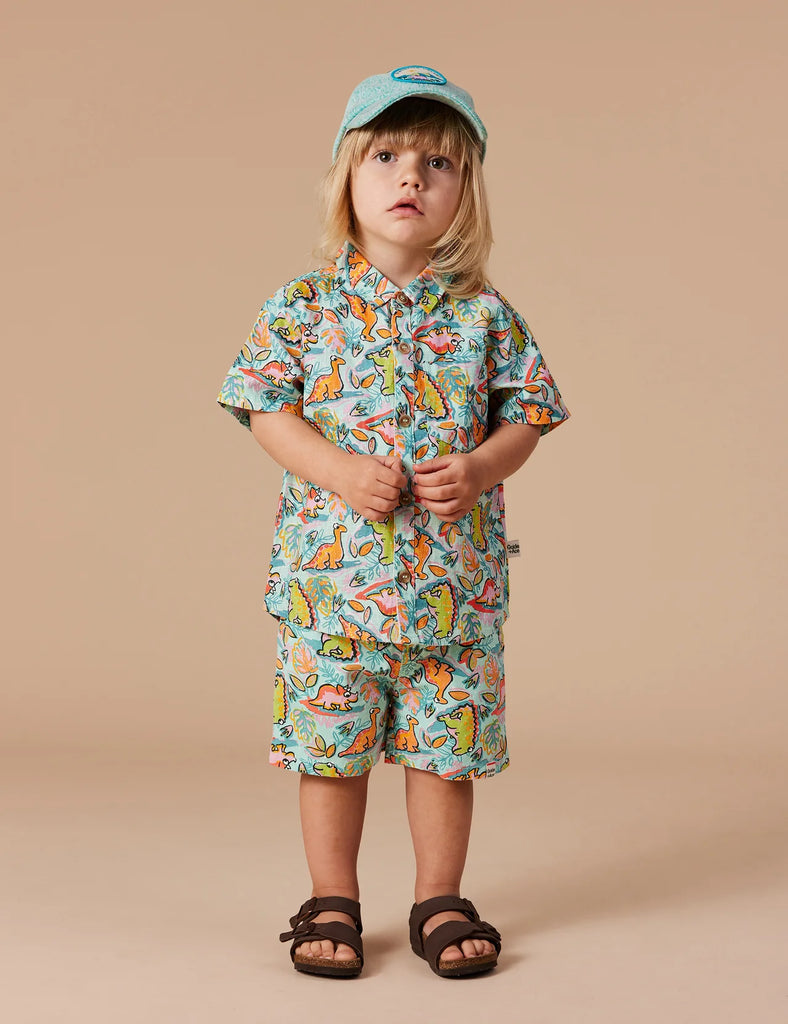 Goldie + Ace Noah Dino Jungle Denim Shorts - Sea Foam