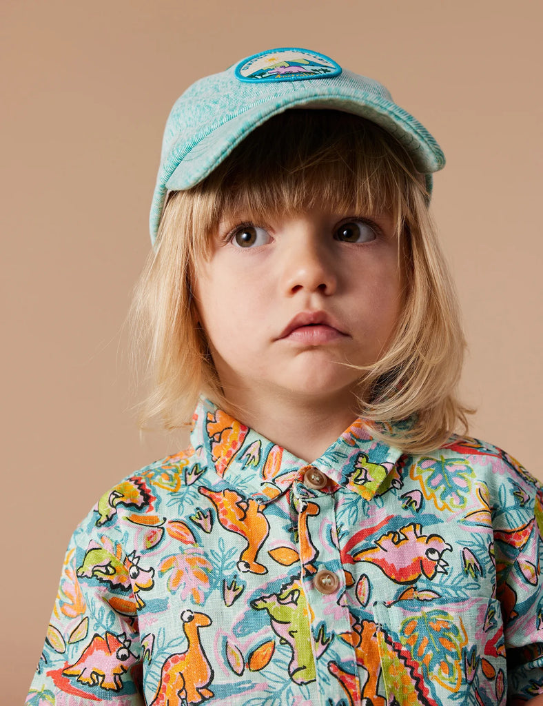 Goldie + Ace Holiday Linen Shirt Dino Jungle - Sea Foam