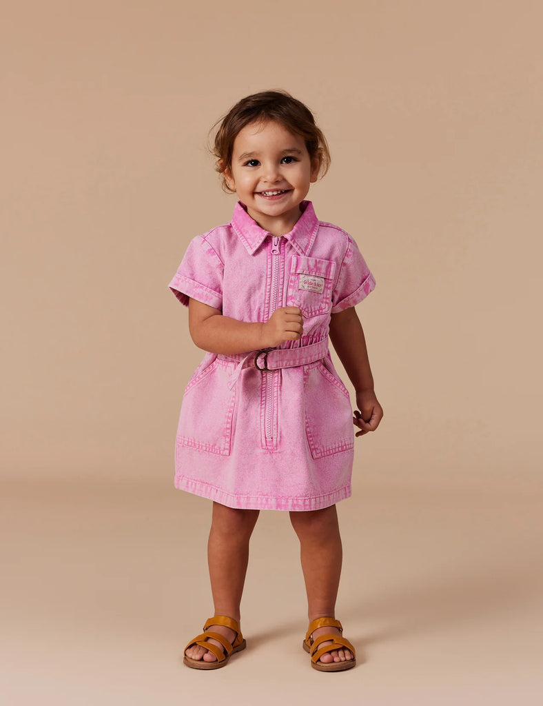 Goldie + Ace Piper Denim Belted Dress - Bubblegum