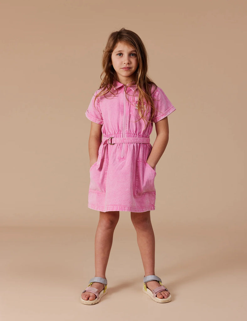 Goldie + Ace Piper Denim Belted Dress - Bubblegum