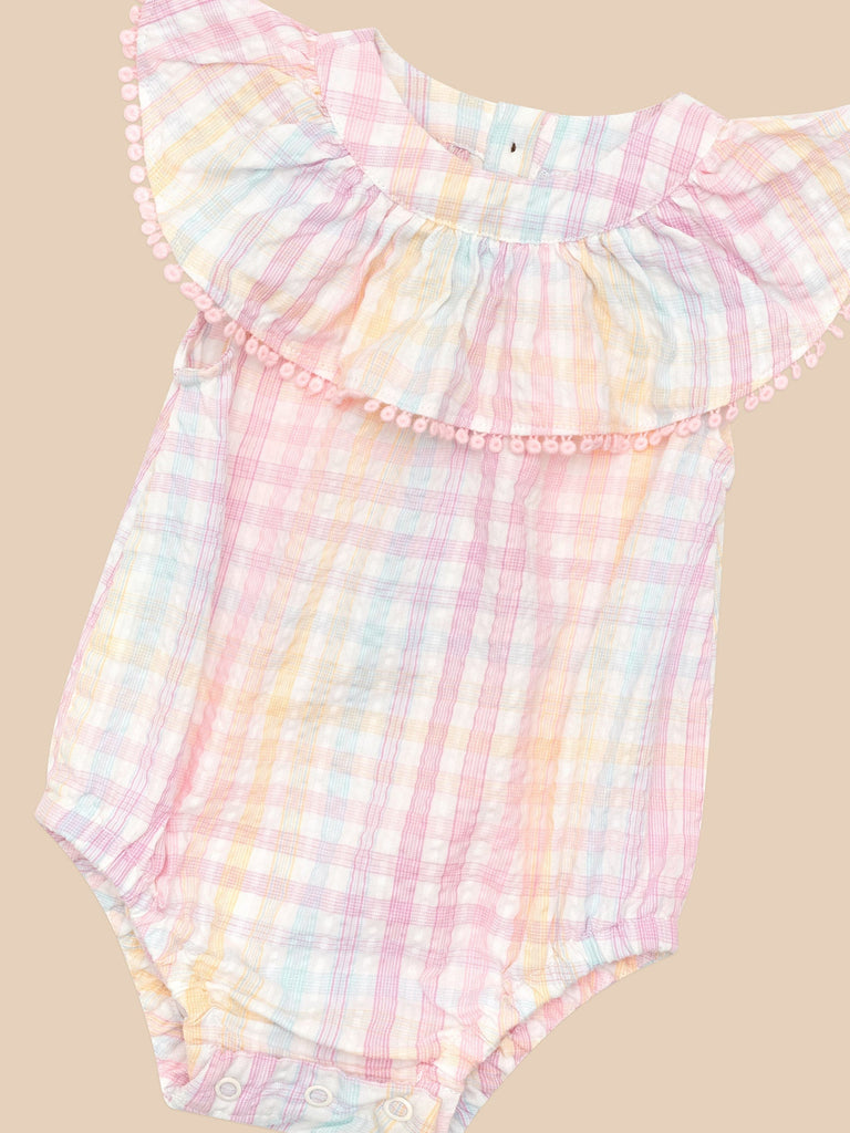 Huxbaby Rainbow Check Frill Onesie - Rainbow Check