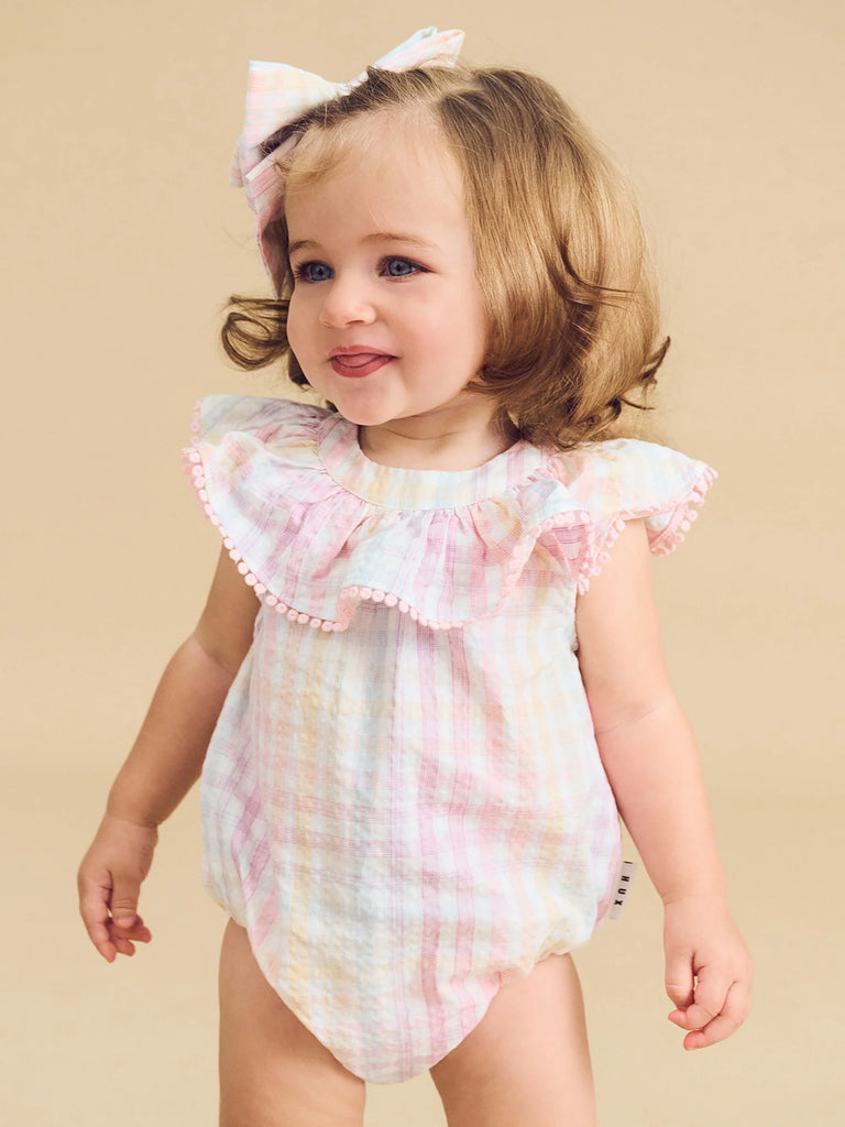 Huxbaby Rainbow Check Frill Onesie - Rainbow Check