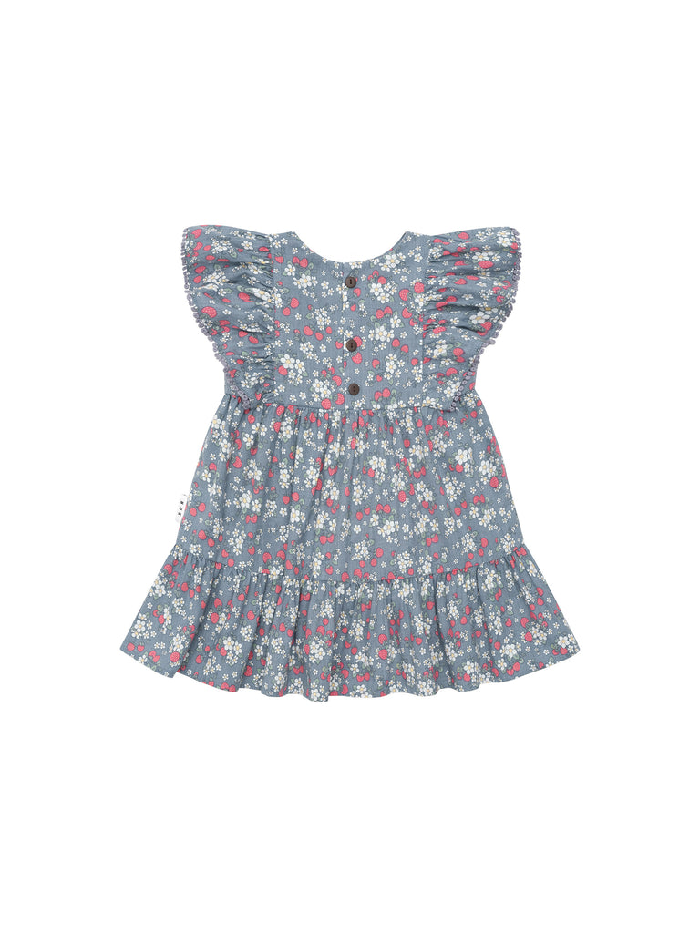 Huxbaby Vintage Strawberry Frill Dress - Dusty Blue