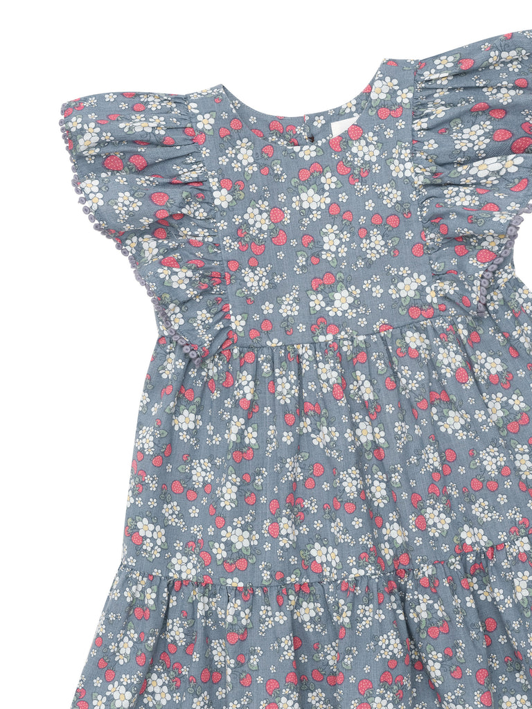 Huxbaby Vintage Strawberry Frill Dress - Dusty Blue