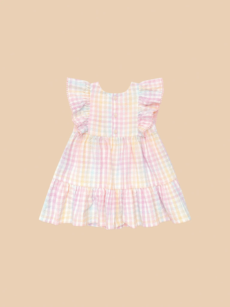 Huxbaby Rainbow Check Frill Dress - Rainbow Check