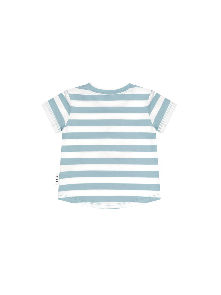 Huxbaby Construction Dino Stripe T-Shirt - Marine Blue/Almond Milk