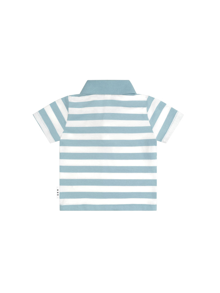 Huxbaby T-Rex Stripe Polo T-Shirt - Marine Blue/Almond Milk