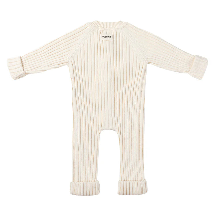 Ponchik Ribbed Button Front Baby Onesie - Buttermilk