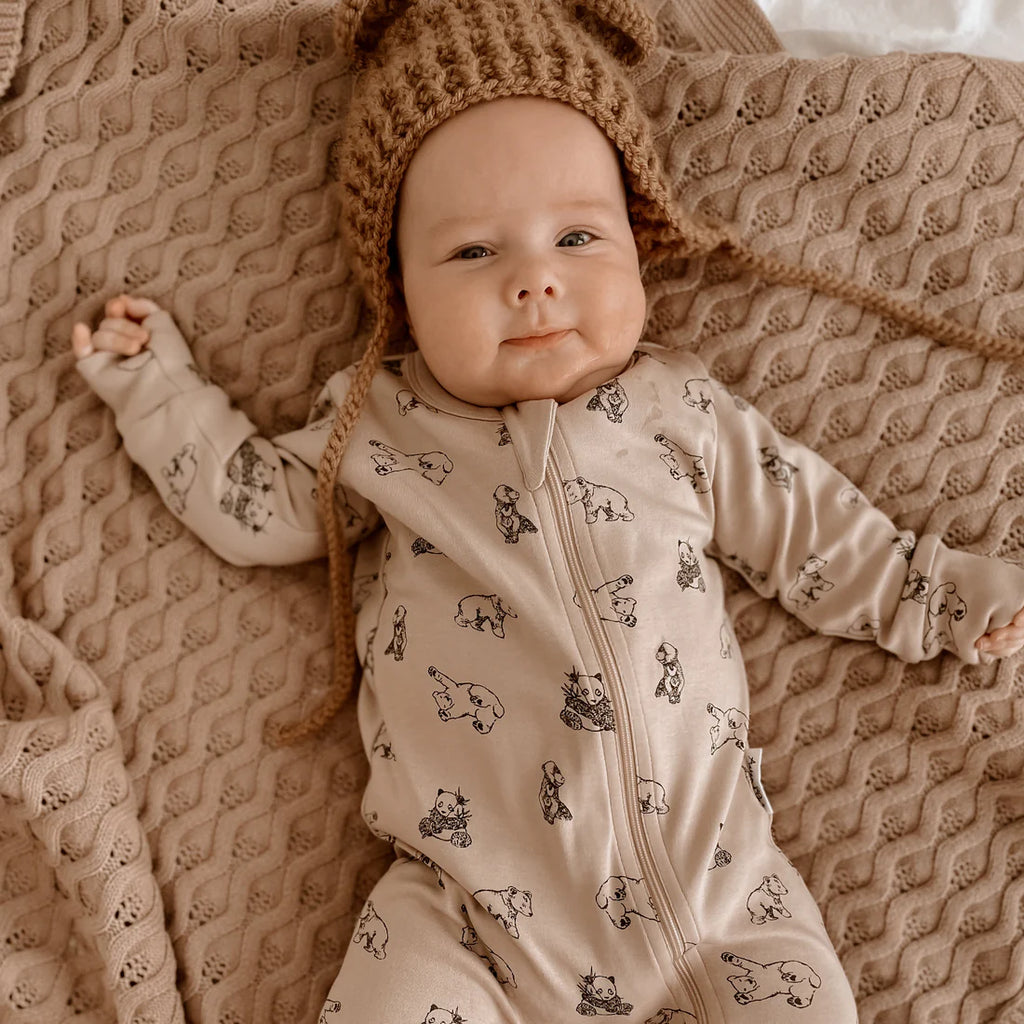 Aster & Oak Bear Zip Romper - Mushroom