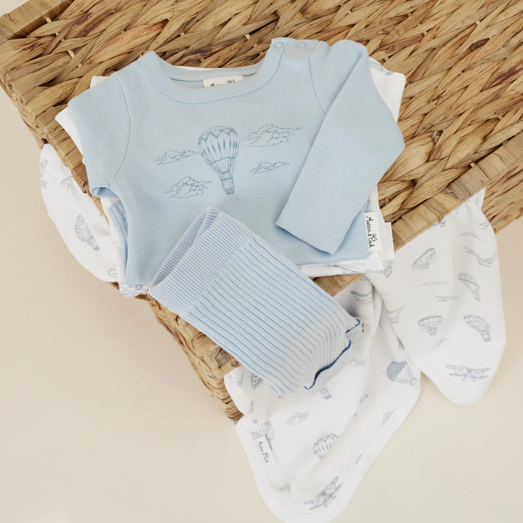 Aster & Oak Air Balloon Print Onesie - Blue