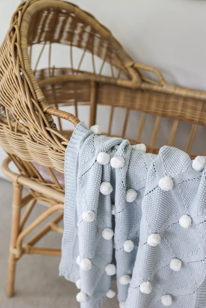 Alimrose Pom Pom Baby Blanket - Powder Blue