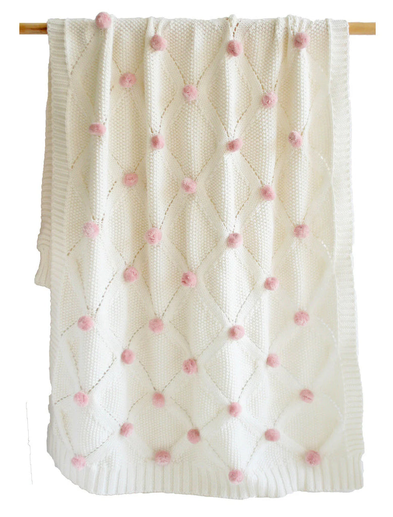 Alimrose Pom Pom Baby Blanket - Ivory Pink